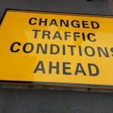 Changed traffic road sign